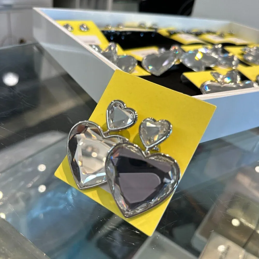 NWT! NEW! Marc Jacobs Jumbo Silver Crystal Double Heart Earrings with dust bag
